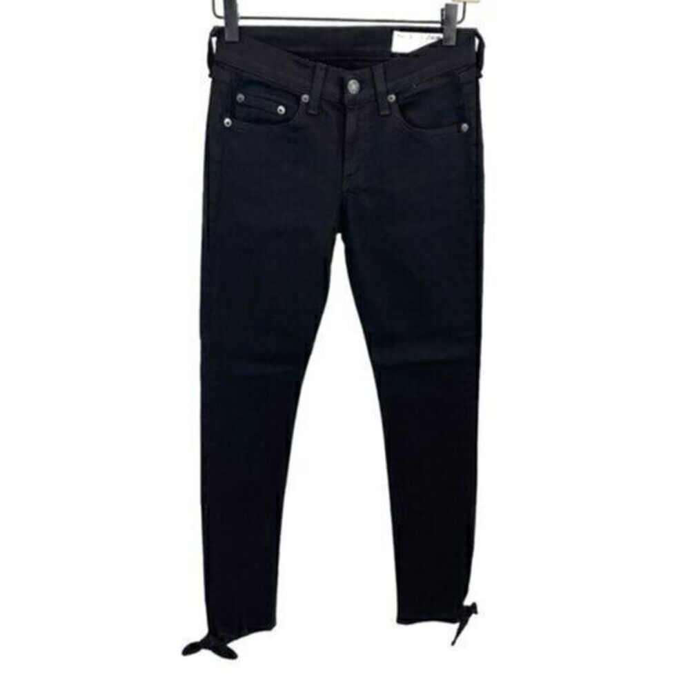 Rag & Bone Stevie Ankle Tie Cropped Low Rise Skinny Leg Jeans Coal Black Size 25